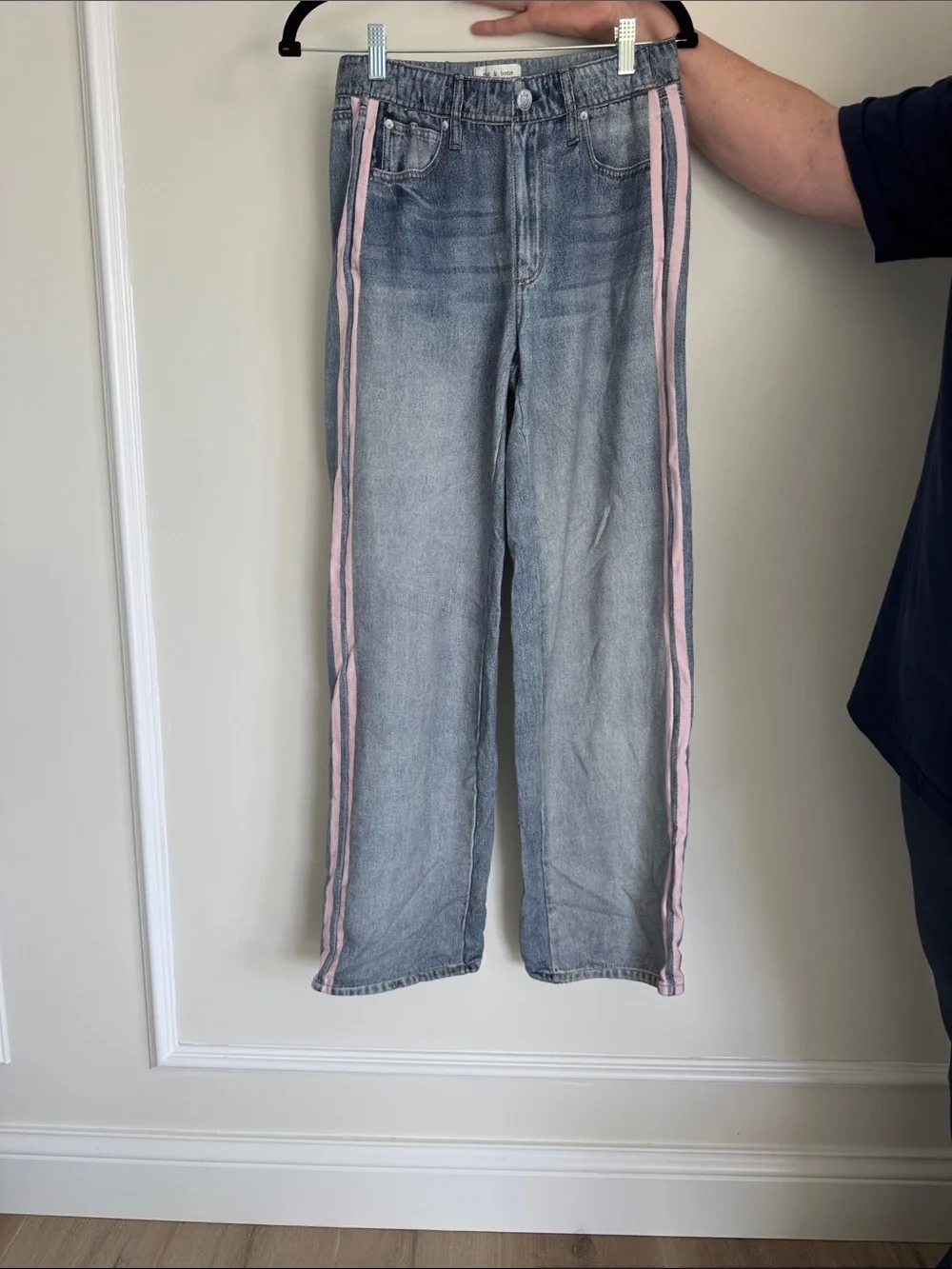 rag & bone Light Blue Jeans with Pink Side Stripes